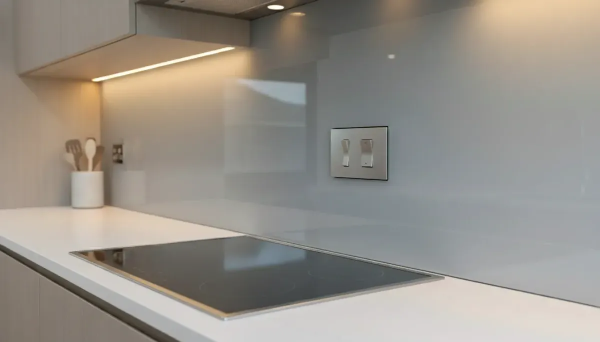 glass kitchen splashback with power point cutout